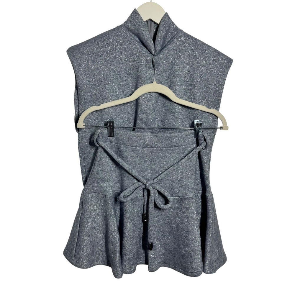 Sabina Musayev Grey Metallic Knit Mock Neck Top and Mini Skirt Set XS/S Blue Y2K